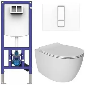 Комплект 5 в 1 Sanit INEO PLUS 90.733.00..S004+16.751.01..0000+10AR02010SV+40D40200I-S с кнопкой белый глянцевый Комплект 5 в 1 Sanit INEO PLUS 90.733.00..S004+16.751.01..0000+10AR02010SV+40D40200I-S с кнопкой белый глянцевый, 1