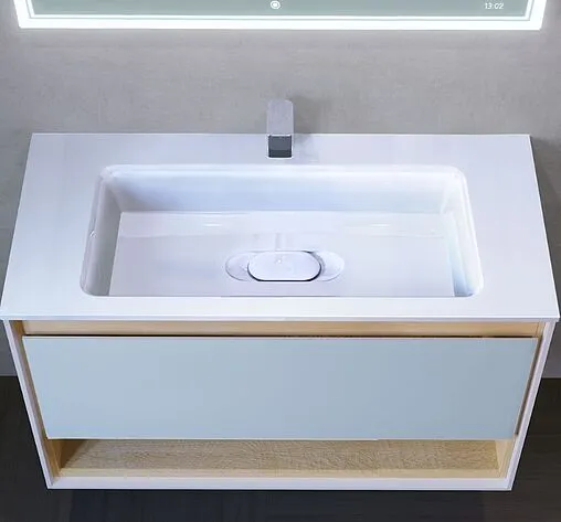 Тумба под умывальник подвесная Jorno Glass 100 белый/дуб сонома Gla.01.97/P/W