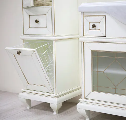 Шкаф-пенал напольный с бельевой корзиной Aquaton Беатриче 40 R слоновая кость/патина 1A187403BEM6R