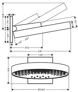 Лейка верхнего душа с настенным креплением Hansgrohe Rainfinity 360 3jet шлифованный чёрный хром/графит 26234340 Лейка верхнего душа с настенным креплением Hansgrohe Rainfinity 360 3jet шлифованный чёрный хром/графит 26234340, 2