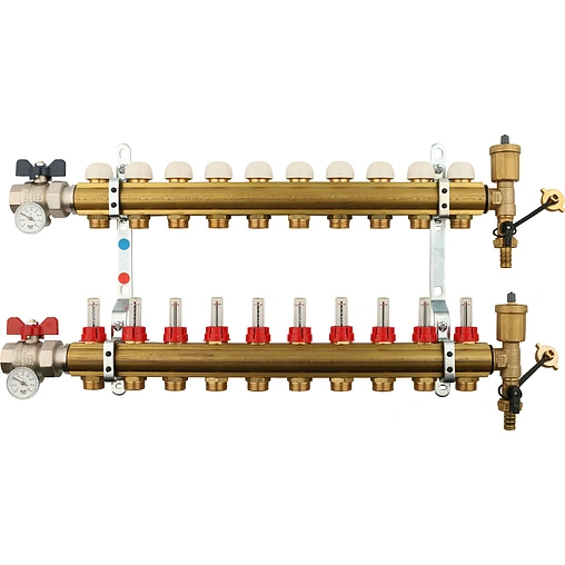 Группа коллекторная с расходомерами 10 отводов 1&quot;в/в x ¾&quot;ек Tiemme 3870011