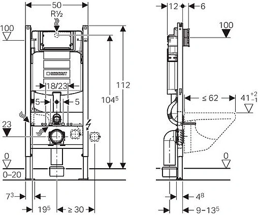 Инсталляция для подвесного унитаза Geberit Duofix Plattenbau Sigma 12 111.362.00.5