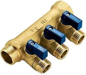 Коллектор запорный проходной 3 отвода синий ¾"в/н x ½"н Tiemme NINO 1820073 Коллектор запорный проходной 3 отвода синий ¾"в/н x ½"н Tiemme NINO 1820073, 1