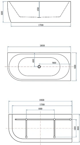 Ванна акриловая Aquanet Family Elegant B 180x80 Gloss Finish белый 3806-N-GW