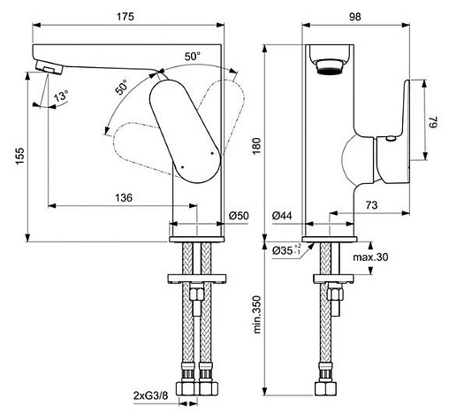 Смеситель для раковины Ideal Standard Cerafine Model O хром BC555AA