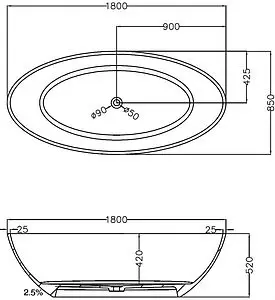 Ванна отдельностоящая прозрачная Abber Kristall 180x85 AT9702Opal Ванна отдельностоящая прозрачная Abber Kristall 180x85 AT9702Opal, 2