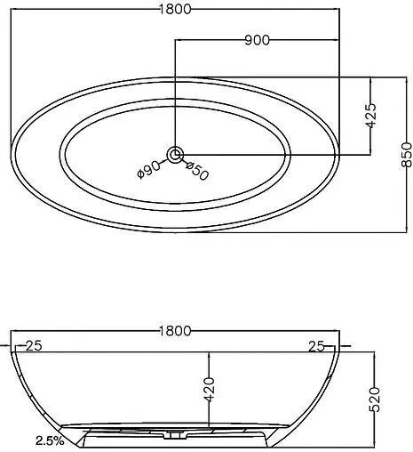 Ванна отдельностоящая прозрачная Abber Kristall 180x85 AT9702Opal