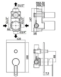 Смеситель для ванны скрытого монтажа Paffoni Ringo хром RIN015CR Смеситель для ванны скрытого монтажа Paffoni Ringo хром RIN015CR, 2
