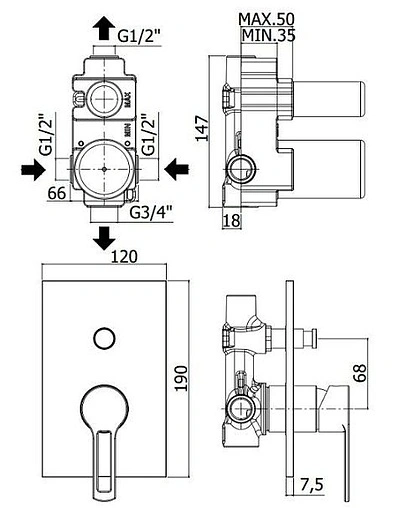 Смеситель для ванны скрытого монтажа Paffoni Ringo хром RIN015CR