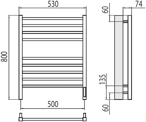 Полотенцесушитель электрический лесенка Terminus Сицилия П8 500х800 электро quick touch КС 9003 белый матовый 4670078527639