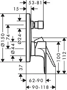 Смеситель для ванны скрытого монтажа Hansgrohe Rebris S чёрный матовый 72469670, 2