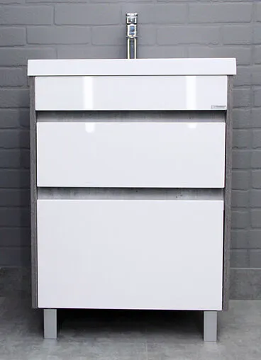 Тумба-умывальник напольная Домино Karlo 60 белый/бетон DK5314T+4627173210164