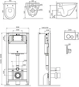 Комплект 6 в 1 Am.Pm Spirit 2.0 FlashClean IS49001.701700 с кнопкой белый глянцевый, 2