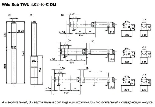 Насос скважинный центробежный 4" Wilo Sub TWU 4.02-10-C DM 6046687 Насос скважинный центробежный 4" Wilo Sub TWU 4.02-10-C DM 6046687