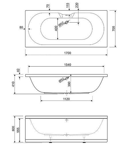 Ванна акриловая Cezares Calisto 170x70