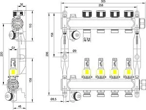 Группа коллекторная с расходомерами 4 отвода 1&quot;нг x ¾&quot;ек TECEfloor SLQ 77310004, 2