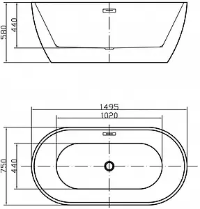 Ванна акриловая отдельностоящая Swedbe Vita 150x75 8801, 2