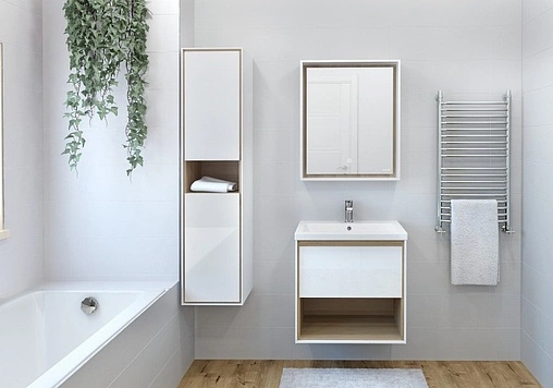 Тумба-умывальник подвесная Cersanit Louna 60 белый/дуб Эврика SP-SZ-LOU60-BL/Wh+