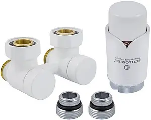 Узел нижнего подключения радиатора угловой с термоголовкой М22x1.5 x ¾"ек (½"н) Schlosser Exclusive белый 601000020 Узел нижнего подключения радиатора угловой с термоголовкой М22x1.5 x ¾"ек (½"н) Schlosser Exclusive белый 601000020, 1