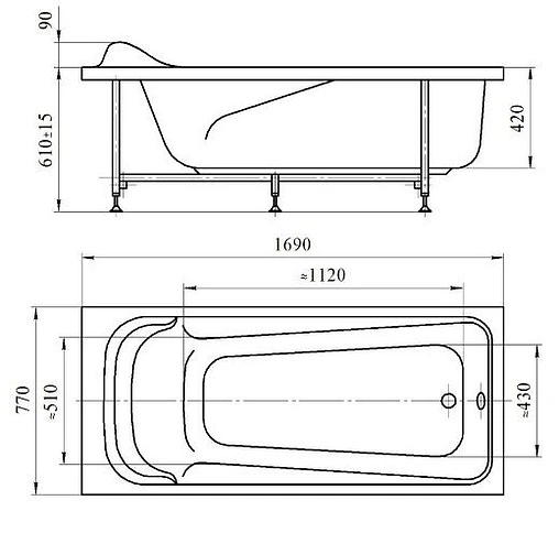Ванна акриловая Radomir Роза 169х77 2-01-0-0-1-208