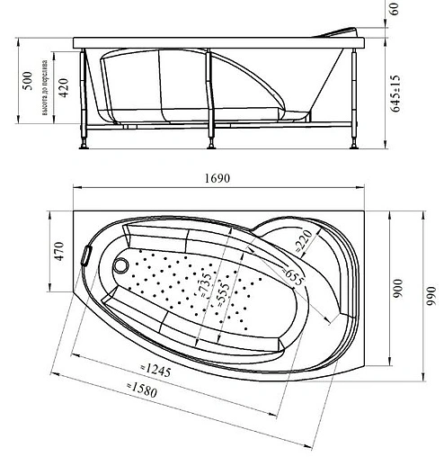 Ванна акриловая Radomir София 169х99 R 2-01-0-2-1-223