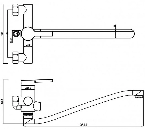 Смеситель для ванны с длинным изливом Swedbe Diana хром 1055