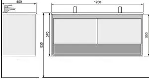 Тумба-умывальник подвесная Jorno Glass 120 белый/дуб сонома Gla.01.122/P/W+Mol.08.120/W Тумба-умывальник подвесная Jorno Glass 120 белый/дуб сонома Gla.01.122/P/W+Mol.08.120/W, 2