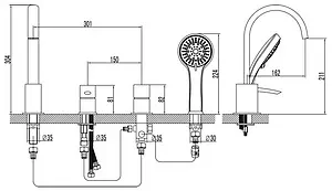Смеситель на борт ванны на 4 отверстия Lemark Atlantiss хром LM3241C Смеситель на борт ванны на 4 отверстия Lemark Atlantiss хром LM3241C, 2