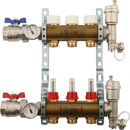 Группа коллекторная с расходомерами 3 отвода 1&quot;в/в x ¾&quot;ек Stout SMB 0473 000003