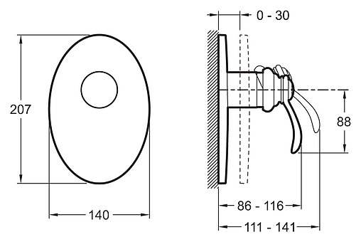 Смеситель для душа скрытого монтажа Jacob Delafon Fairfax хром E98710-CP