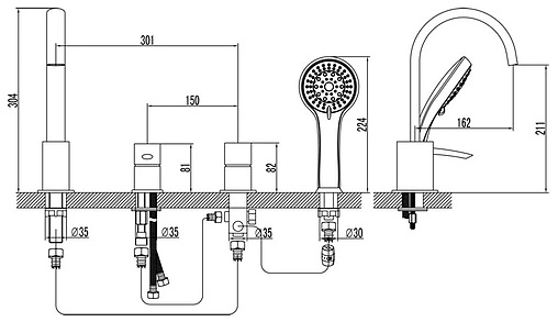 Смеситель на борт ванны на 4 отверстия Lemark Atlantiss хром LM3241C