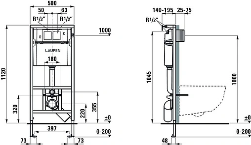 Комплект 5 в 1 Laufen Pro Rimless 8.6996.6.000.000.R с кнопкой Lis 8.9566.1.004.000.1 хром глянцевый
