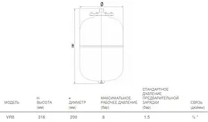 Расширительный бак Aquasystem VR 8л 8 бар 2501106 Расширительный бак Aquasystem VR 8л 8 бар 2501106, 2