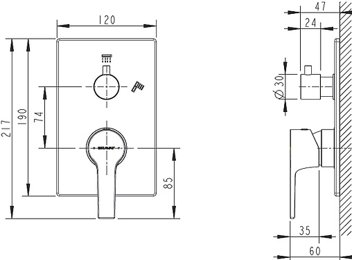 Смеситель для ванны скрытого монтажа Bravat Prolate хром P69219CP-2