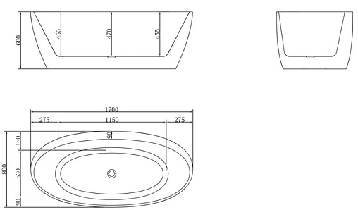 Ванна акриловая отдельностоящая BelBagno 170x80 BB404-1700-800