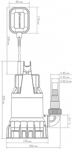 Насос фекальный Q=13.8м³/ч H=8м Джилекс Фекальник 230/8 5401 Насос фекальный Q=13.8м³/ч H=8м Джилекс Фекальник 230/8 5401