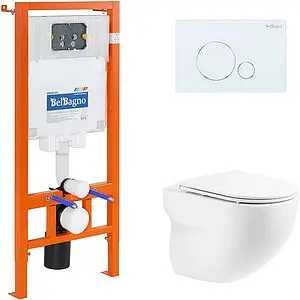Комплект 5 в 1 BelBagno Onda BB066CHR/BB870SC/BB002-80/BB014-SR-BIANCO с кнопкой белый глянцевый, 1