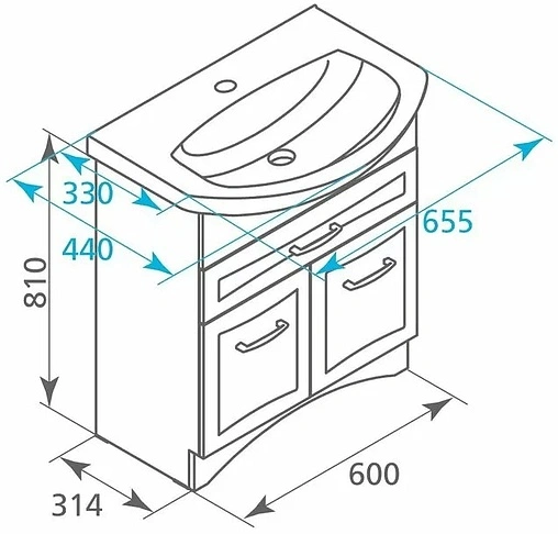 Тумба-умывальник напольная Milardo Victoria 65 белый VIC65W1M95+0026500M28