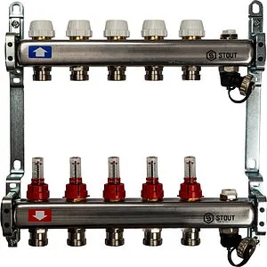 Группа коллекторная с расходомерами 8 отводов 1&quot;в/в x ¾&quot;ек Stout SMS-0927-000008, 1
