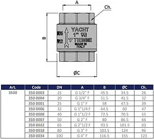 Клапан обратный пружинный 4"в x 4"в Tiemme YACHT 3500034 Клапан обратный пружинный 4"в x 4"в Tiemme YACHT 3500034, 2