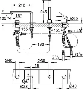 Смеситель на борт ванны на 4 отверстия Grohe Lineare полированная сталь 19577DC1 Смеситель на борт ванны на 4 отверстия Grohe Lineare полированная сталь 19577DC1, 2