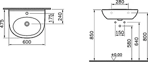 Раковина VitrA Zentrum 60 белый 5786B003-0001 Раковина VitrA Zentrum 60 белый 5786B003-0001, 2