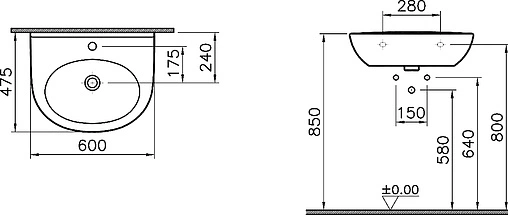 Раковина VitrA Zentrum 60 белый 5786B003-0001