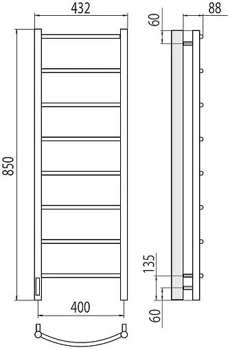 Полотенцесушитель электрический лесенка Terminus Классик П8 400х850 левый электро quick touch полированная сталь 4670078531353