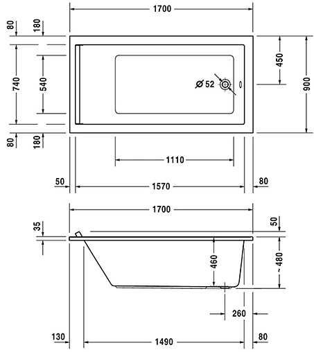 Ванна акриловая Duravit Starck 170x90 700337000000000