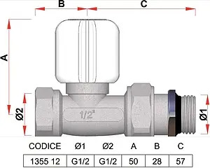 Вентиль регулирующий прямой ½" в/н Far FV 1355 12 Вентиль регулирующий прямой ½" в/н Far FV 1355 12, 2