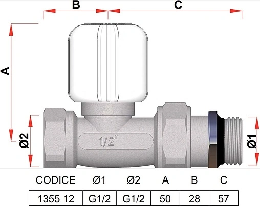 Вентиль регулирующий прямой ½" в/н Far FV 1355 12