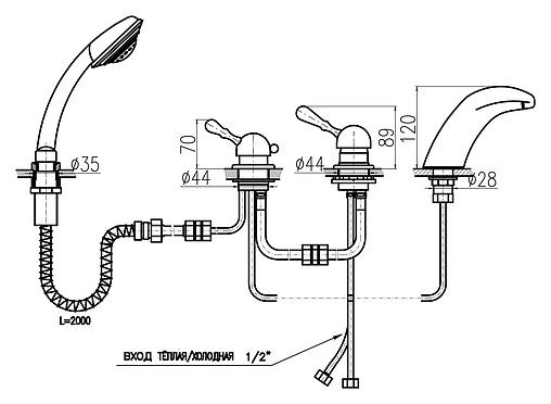 Смеситель на борт ванны на 4 отверстия Rav Slezak Labe бронза L071.5PSM