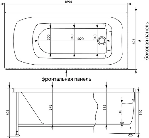 Ванна акриловая Aquanet Roma 170x70 00204028