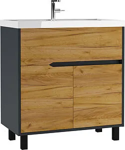 Тумба-умывальник напольный Домино Karat 80 дуб вотан/антрацит DK3211T+4627173210188, 1